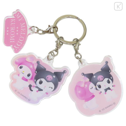 Japan Sanrio Acrylic Keychain 3 Charm - Kuromi & My Melody : Pastel Dreamland Kiss - 1