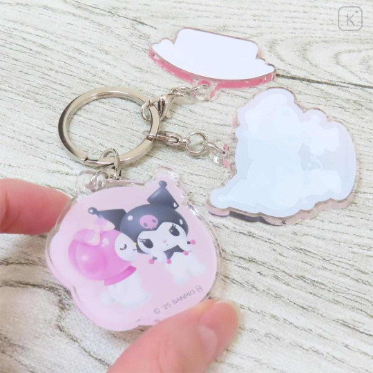 Japan Sanrio Acrylic Keychain 3 Charm - Kuromi & My Melody : Pastel Dreamland Kiss - 2