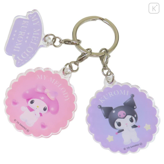 Japan Sanrio Acrylic Keychain 3 Charm - Kuromi & My Melody : Pastel Dreamland - 1