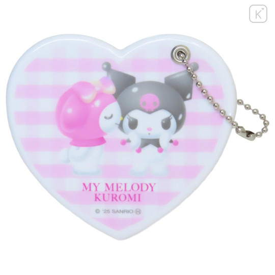 Japan Sanrio Slide Mirror - Kuromi & My Melody : Pastel Dreamland Kiss Heart Shaped - 1