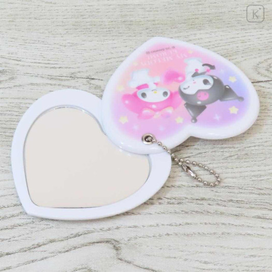 Japan Sanrio Slide Mirror - Kuromi & My Melody : Pastel Dreamland Heart Shaped - 2