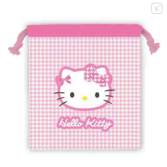 Japan Sanrio Drawstring Bag - Hello Kitty : Houndstooth Pink - 1