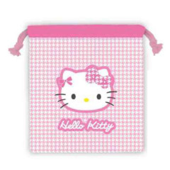 Japan Sanrio Drawstring Bag - Hello Kitty : Houndstooth Pink