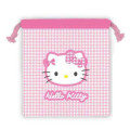 Japan Sanrio Drawstring Bag - Hello Kitty : Houndstooth Pink - 1