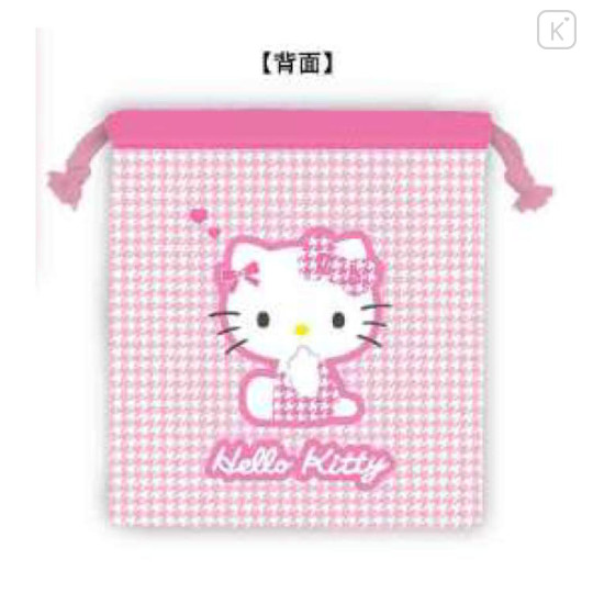 Japan Sanrio Drawstring Bag - Hello Kitty : Houndstooth Pink - 2