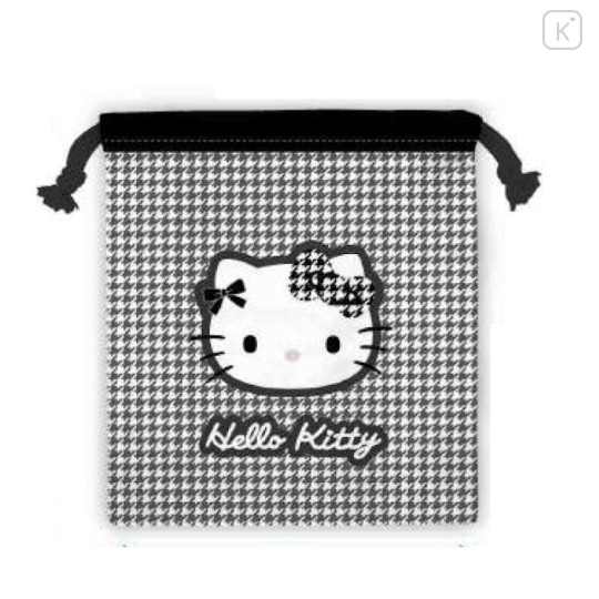 Japan Sanrio Drawstring Bag - Hello Kitty : Houndstooth Black - 1