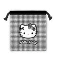 Japan Sanrio Drawstring Bag - Hello Kitty : Houndstooth Black - 1
