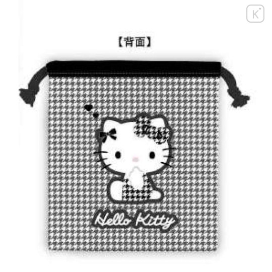Japan Sanrio Drawstring Bag - Hello Kitty : Houndstooth Black - 2
