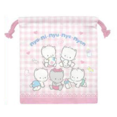 Japan Sanrio Drawstring Bag - Nyaninyunyenyon Gingham Pink