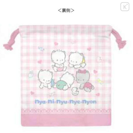 Japan Sanrio Drawstring Bag - Nyaninyunyenyon Gingham Pink - 2