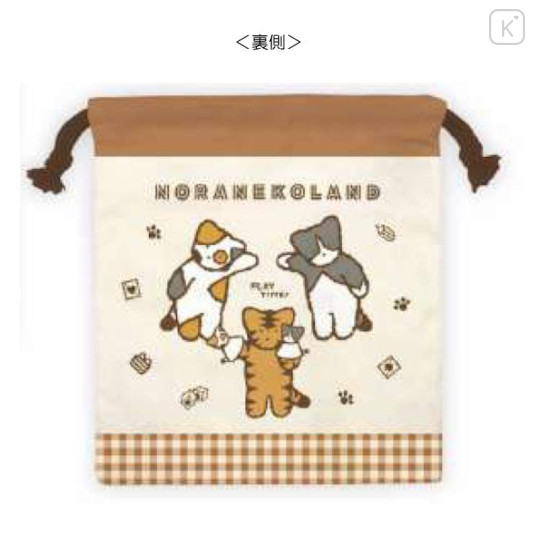 Japan Sanrio Drawstring Bag - Noranekoland Gingham Brown - 2