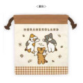 Japan Sanrio Drawstring Bag - Noranekoland Gingham Brown - 2