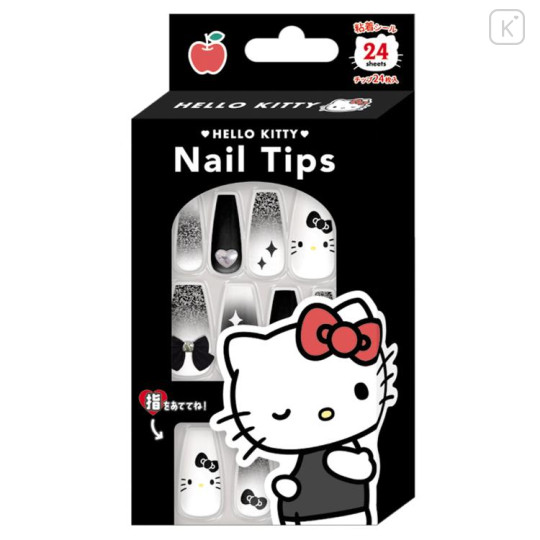 Japan Sanrio Nail Tips - Hello Kitty : Black White Glitter - 1