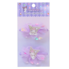 Japan Sanrio Mascot Hair Tie Set - Kuromi : Ruffle Lace Frill Glitter