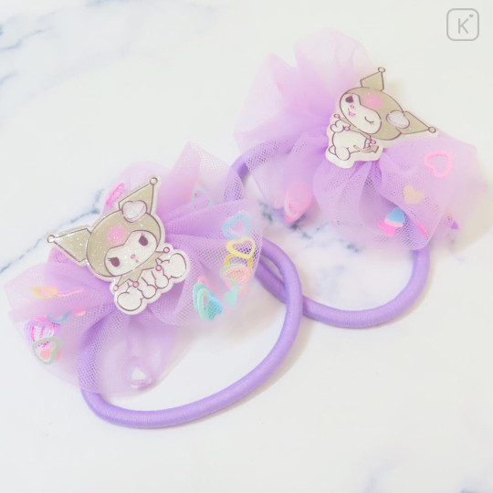 Japan Sanrio Mascot Hair Tie Set - Kuromi : Ruffle Lace Frill Glitter - 2