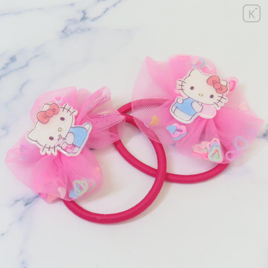 Japan Sanrio Mascot Hair Tie Set - Hello Kitty : Ruffle Lace Frill Glitter - 2
