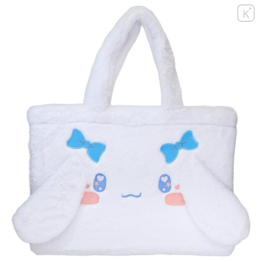 Japan Sanrio Fluffy Fur Tote Bag - Cinnamoroll : Heart Eyes Ribbon - 1