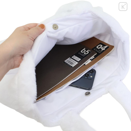 Japan Sanrio Fluffy Fur Tote Bag - Cinnamoroll : Heart Eyes Ribbon - 3