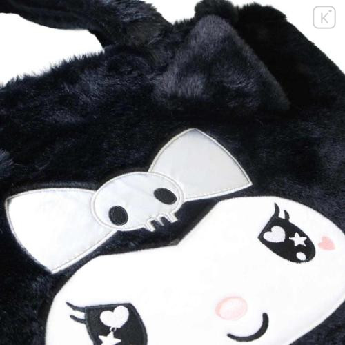 Japan Sanrio Fluffy Fur Tote Bag - Kuromi : Heart Eyes Ribbon - 4