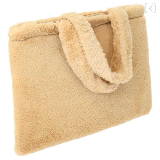 Japan Sanrio Fluffy Fur Tote Bag - Hello Kitty : Heart Eyes Ribbon Tan Leopard - 2