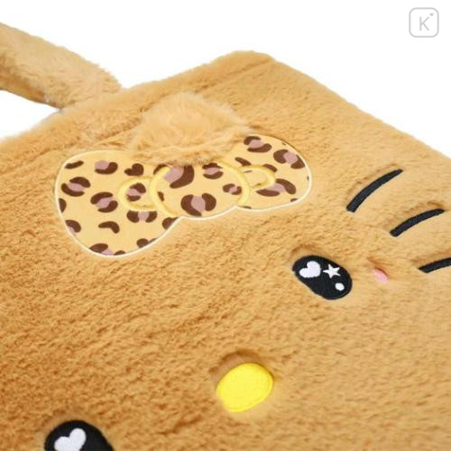 Japan Sanrio Fluffy Fur Tote Bag - Hello Kitty : Heart Eyes Ribbon Tan Leopard - 4