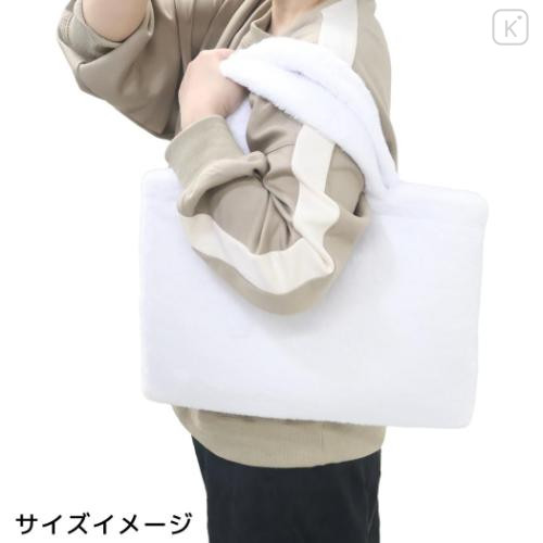 Japan Sanrio Fluffy Fur Tote Bag - Hello Kitty : Heart Eyes Ribbon Tan Leopard - 5