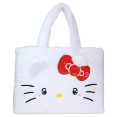 Japan Sanrio Fluffy Fur Tote Bag - Hello Kitty : Heart Eyes Ribbon