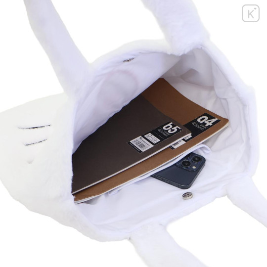 Japan Sanrio Fluffy Fur Tote Bag - Hello Kitty : Heart Eyes Ribbon - 3