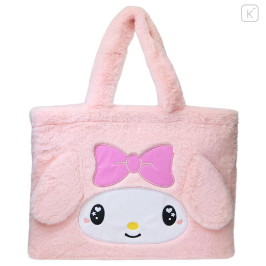 Japan Sanrio Fluffy Fur Tote Bag - My Melody : Heart Eyes Ribbon - 1