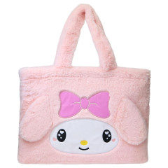 Japan Sanrio Fluffy Fur Tote Bag - My Melody : Heart Eyes Ribbon