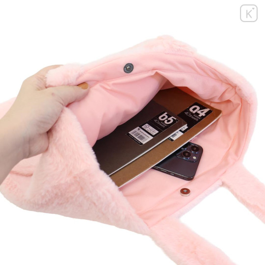 Japan Sanrio Fluffy Fur Tote Bag - My Melody : Heart Eyes Ribbon - 3