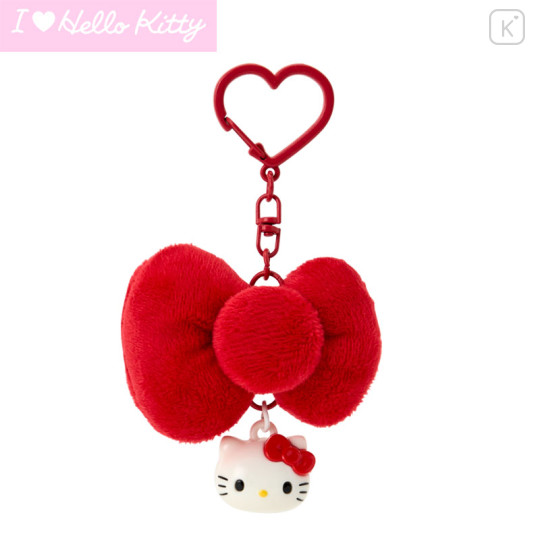 Japan Sanrio Original Swaying Ribbon Charm Keychain - Hello Kitty : I Love Hello Kitty Face - 1