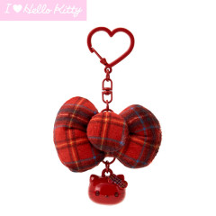 Japan Sanrio Original Swaying Ribbon Charm Keychain - Hello Kitty : I Love Hello Kitty Face Red