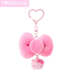 Japan Sanrio Original Swaying Ribbon Charm Keychain - Hello Kitty : I Love Hello Kitty Face Pink