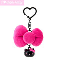 Japan Sanrio Original Swaying Ribbon Charm Keychain - Hello Kitty : I Love Hello Kitty Face Black Pink - 1