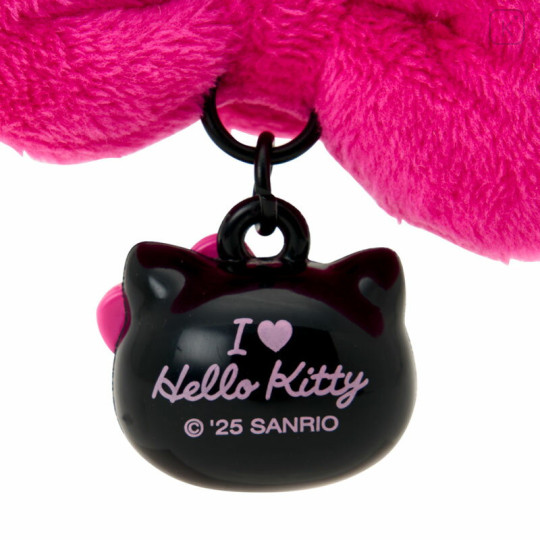 Japan Sanrio Original Swaying Ribbon Charm Keychain - Hello Kitty : I Love Hello Kitty Face Black Pink - 3