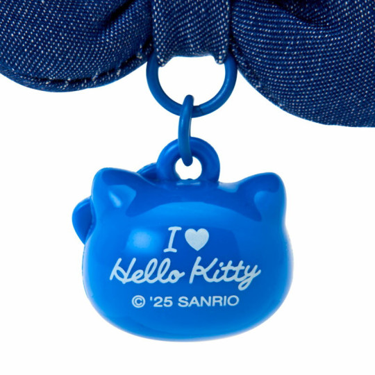 Japan Sanrio Original Swaying Ribbon Charm Keychain - Hello Kitty : I Love Hello Kitty Face Blue - 3