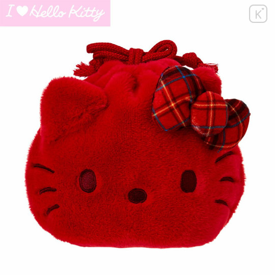 Japan Sanrio Original Face-shaped Drawstring Bag - Hello Kitty : I Love Hello Kitty Red - 1