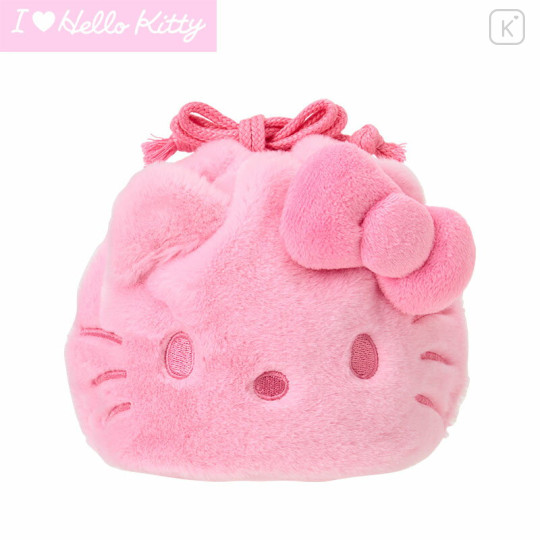 Japan Sanrio Original Face-shaped Drawstring Bag - Hello Kitty : I Love Hello Kitty Pink - 1