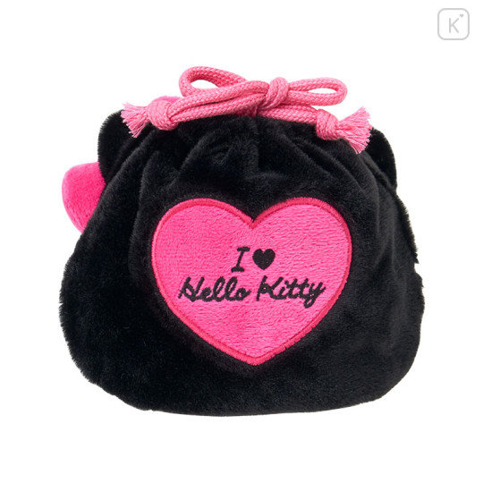 Japan Sanrio Original Face-shaped Drawstring Bag - Hello Kitty : I Love Hello Kitty Black Pink - 2