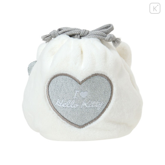 Japan Sanrio Original Face-shaped Drawstring Bag - Hello Kitty : I Love Hello Kitty Sliver - 2