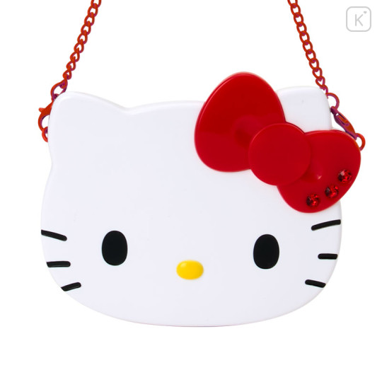 Japan Sanrio Original 2-sided Compact Mirror with Chain - Hello Kitty : I Love Hello Kitty Face - 2