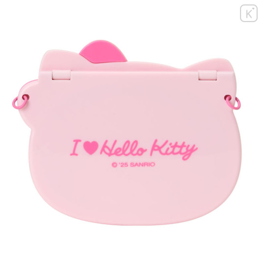 Japan Sanrio Original 2-sided Compact Mirror with Chain - Hello Kitty : I Love Hello Kitty Face Pink - 3
