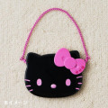 Japan Sanrio Original 2-sided Compact Mirror with Chain - Hello Kitty : I Love Hello Kitty Face Black Pink - 6