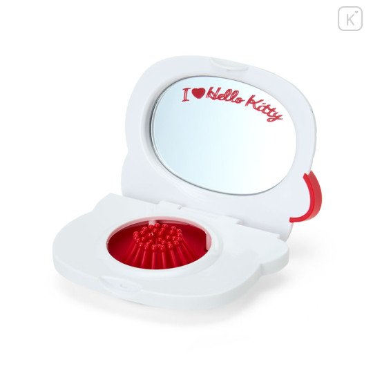 Japan Sanrio Original Mirror With Compact Hair Brush - Hello Kitty : I Love Hello Kitty Face - 3