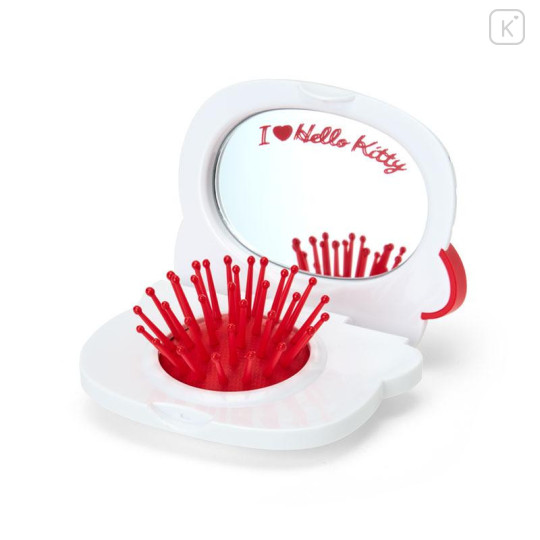Japan Sanrio Original Mirror With Compact Hair Brush - Hello Kitty : I Love Hello Kitty Face - 4