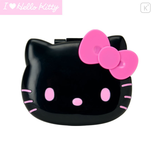 Japan Sanrio Original Mirror With Compact Hair Brush - Hello Kitty : I Love Hello Kitty Face Black Pink - 1