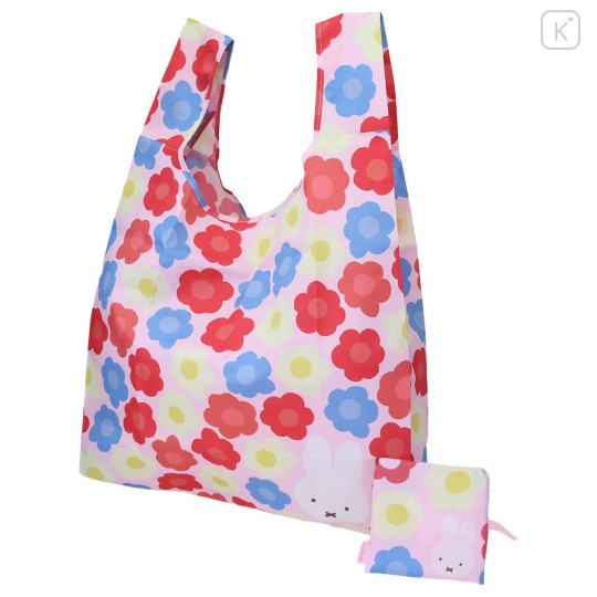 Japan Miffy Eco Shopping Bag & Mini Bag - Miffy : Pink Flower Colorful - 1