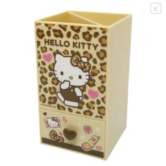 Japan Sanrio Chest Drawer with Pen Stand - Hello Kitty : Leopard Brown - 1