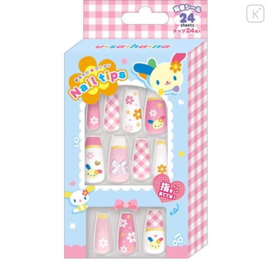 Japan Sanrio Nail Tips - Usahana : Gingham Pink White - 1